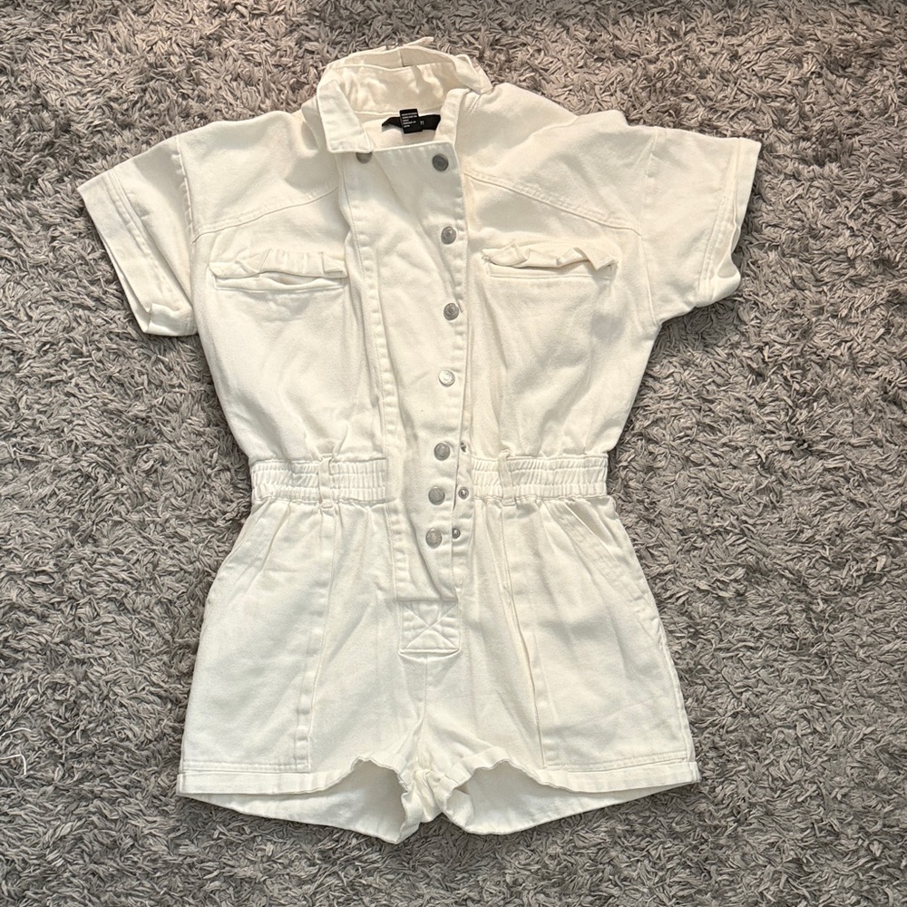 Forever 21 White Button-Up Romper